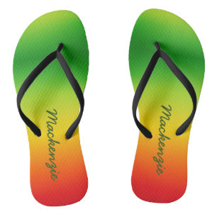 Name on Tropical Colours Gradient Green Yellow Red Thongs