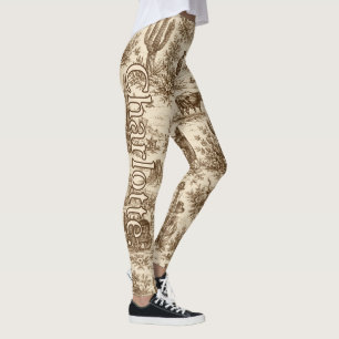 Name on Vintage Western Desert Toile Pattern Leggings