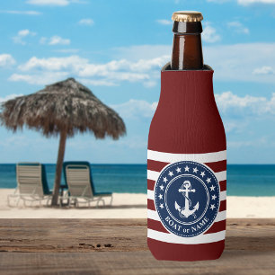 Name or Boat Name Nautical Anchor Stars Stripes Bottle Cooler
