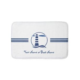 Name or Boat Nautical Classic Lighthouse Navy Bath Mat