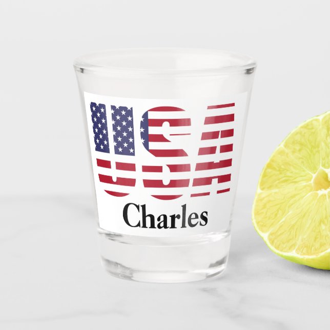 Name or Initials | Patriotic USA Flag Stencil Shot Glass (Front)