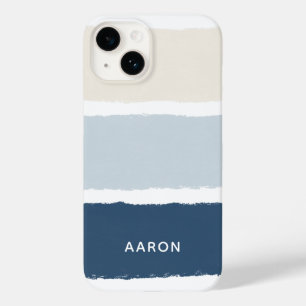 Name or Monograms Paintbrush Stripes in Blues Ecru Case-Mate iPhone 14 Case