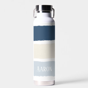 Name or Monograms Paintbrush Stripes in Blues Ecru Water Bottle
