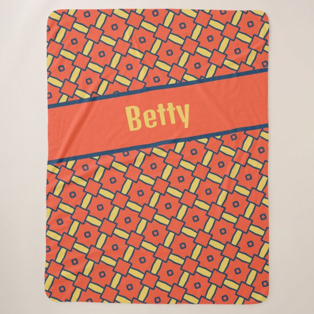 Name Orange Geometric Diamond Pattern Sherpa Blanket (Front)