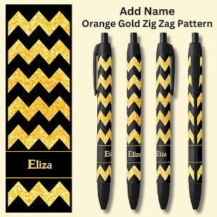 Name Orange Gold Zig Zag on Black Ink Pen
