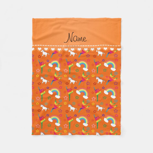 Name orange gymnastics rainbows unicorns fleece blanket (Front)