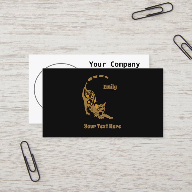 Name Orange Paisley Bengal Kitten Yoga Stretching  Business Card (Front/Back In Situ)