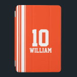Name orange & white sport name number ipad cover<br><div class="desc">Orange and white sports style ipad case cover. In a sports shirt style Customise with the name and special age, year or lucky number of your choice. Case currently reads: William 10. *Please note some names will not always fit due to the nature of the font. A perfect gift for...</div>