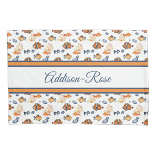 Name Orange White Tropical Fish Pattern Nursery Pillowcase