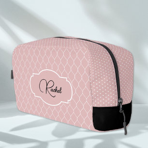 Name Pale Blush Pink Stylish Trellis Pattern Dopp Kit