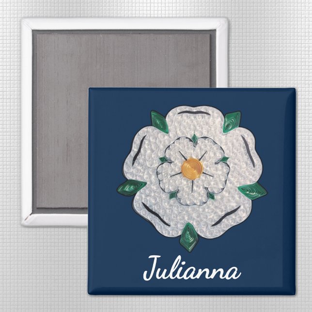 Name, Paper Quilled Yorkshire White Rose 2-in Magnet (Creator Uploaded)