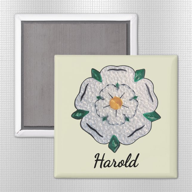 Name, Paper Quilled Yorkshire White Rose 2-in Magnet (Creator Uploaded)