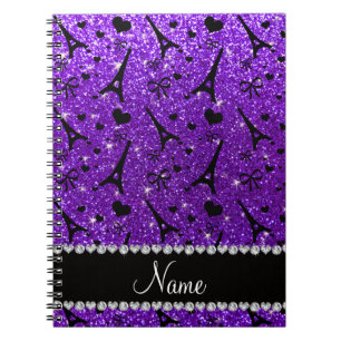 Name paris eiffek tower indigo purple glitter notebook