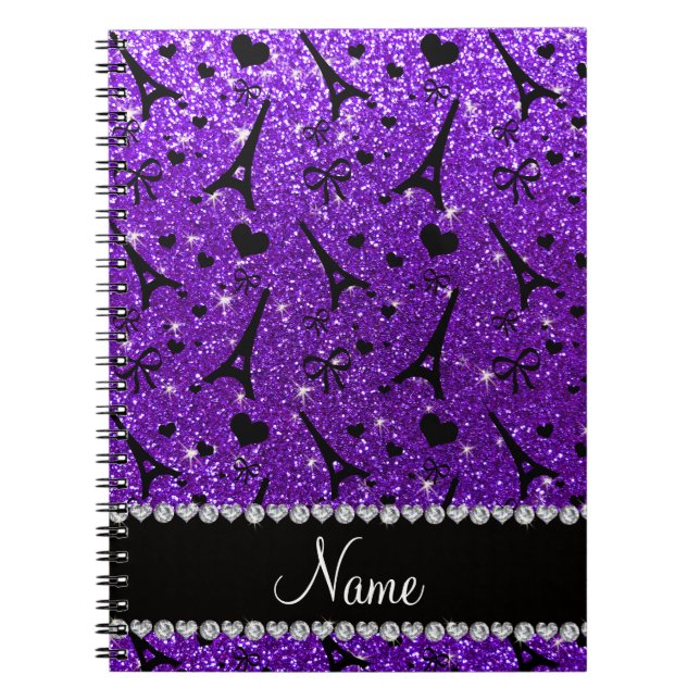 Name paris eiffek tower indigo purple glitter notebook (Front)