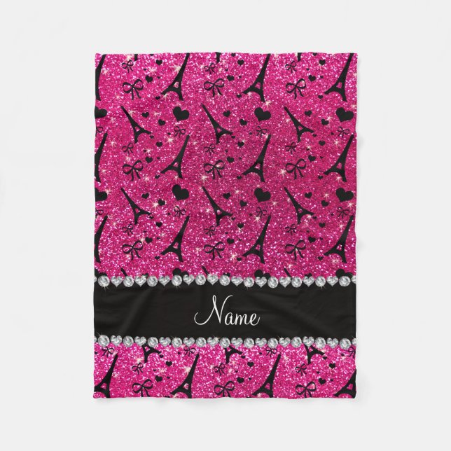 name paris eiffel tower neon hot pink glitter fleece blanket (Front)