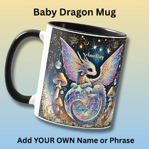 Name, Pastel Baby Dragon Pink Blue on Dark Mug