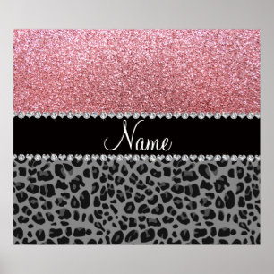 Name pastel pink glitter black leopard poster
