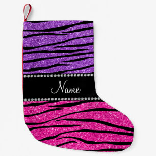 Name pastel purple neon hot pink glitter zebra small christmas stocking