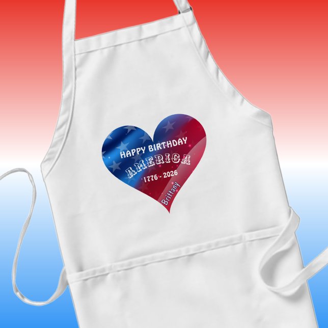 Name || Patriotic Heart Happy Birthday America  Standard Apron (Creator Uploaded)