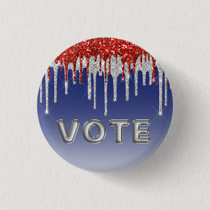 Name: Patriotic Red White Glitter Drip Blue Vote 3 Cm Round Badge