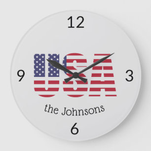 Name, Patriotic USA Flag 10-in Acrylic Wall Clock