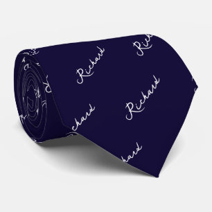 Name Pattern Black and White Neck Tie