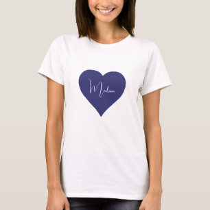 Name Personalised Dark Blue Heart Custom T-Shirt