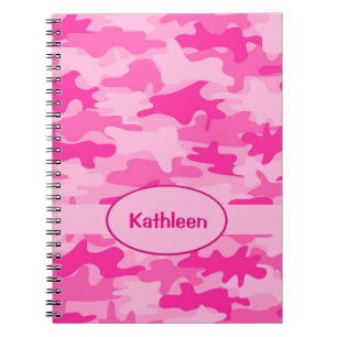 Name Personalised Hot Pink Camouflage Writing Notebook