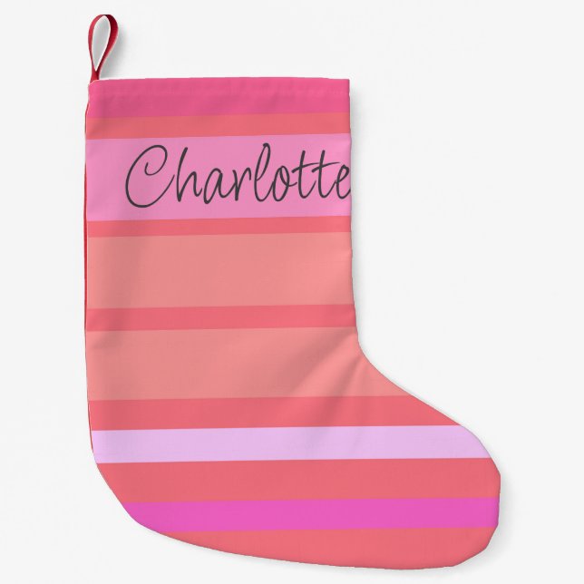 Name | Personalised Hot Pink Stripes Small Christmas Stocking (Front)