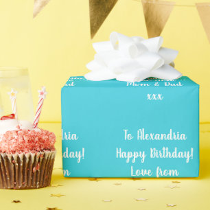 Name Personalised Modern Teal Happy Birthday Wrapping Paper