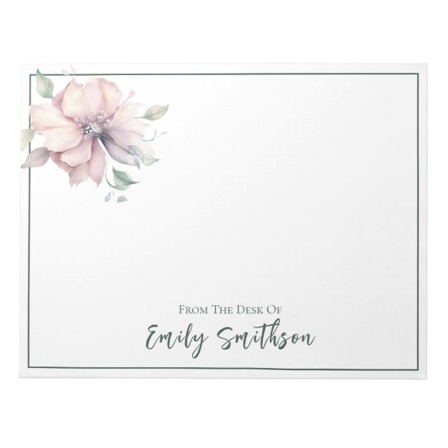 Name Personalised Pink And Green Floral Notepad (Front)