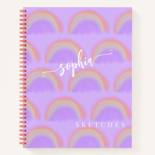 Name personalised rainbow pattern sketchbook notebook (Front)