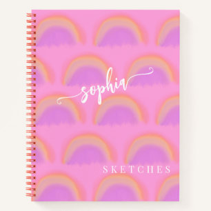 Name personalised rainbow pattern sketchbook notebook