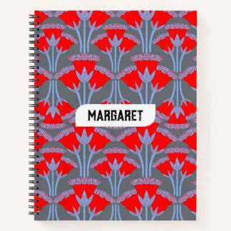 Name Personalised Red Bellflower Spiral Notebook