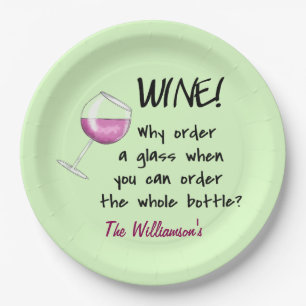 Name Personalised Red Wine Funny Saying Green Paper Plate