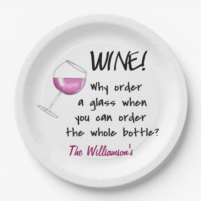 Name Personalised Red Wine Funny Word Saying Paper Plate (Front)