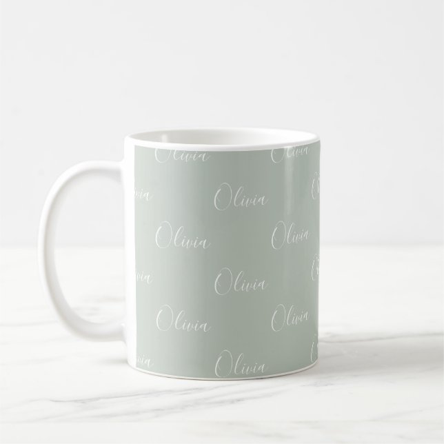 Name Personalised Sage Green White Script Coffee Mug (Left)