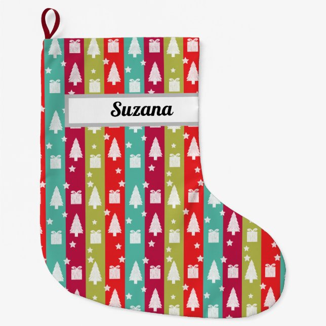 Name Personalised Striped Christmas Stockings (Front)