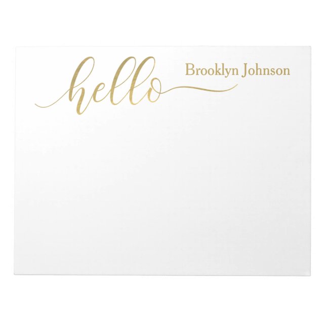 Name Personalised Stylish Gold "Hello" Notepad (Front)