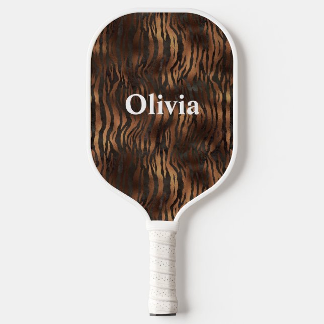 Name Personalised Tiger Print White Pickleball Paddle (Front)