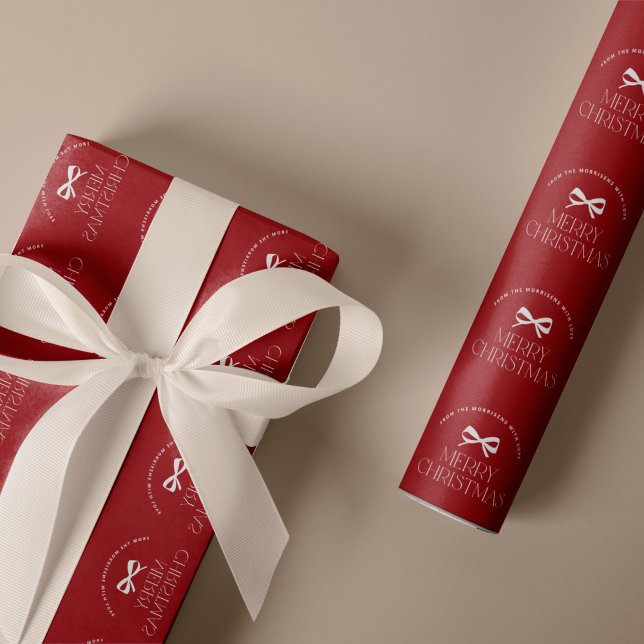 Name personalised white red Merry Christmas  Wrapping Paper (Creator Uploaded)