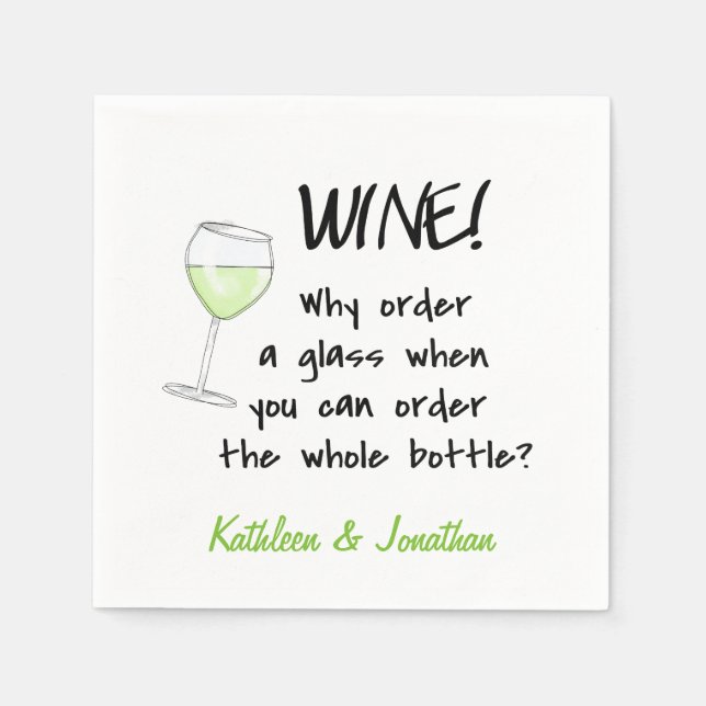 Name Personalised White Wine Funny Word Design Art Napkin (Front)
