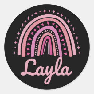 Name Personalized Funny Women Pink Rainbow Layla  Classic Round Sticker