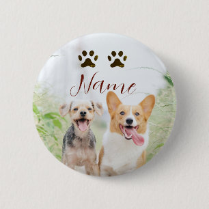 name pet animal dog cat paw simple photo minimal 6 cm round badge