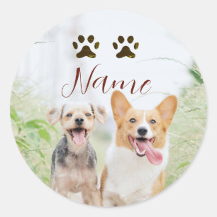 name pet animal dog cat paw simple photo minimal classic round sticker