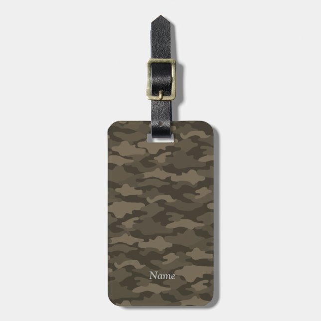 Name Phone Number Custom Sepia Camouflage  Luggage Tag (Front Vertical)