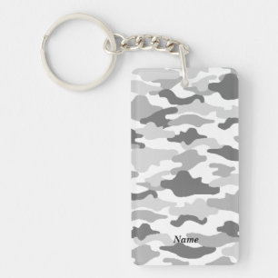 Name Phone Number Customization Camo White Key Ring