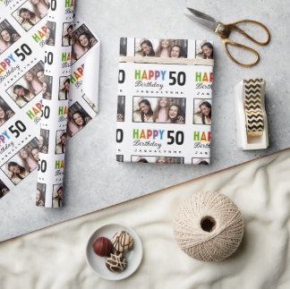 Name Photo 50th Birthday Wrapping Paper