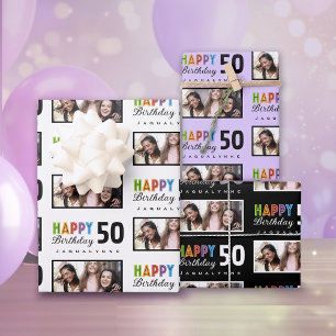 Name Photo 50th Birthday Wrapping Paper