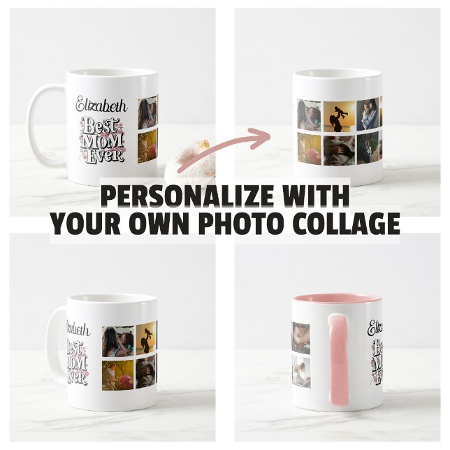 Name Photo Collage Best Mum Ever Cute Keepsake Coffee Mug (Name Photo Collage Best Mom Ever Cute Keepsake Mug)